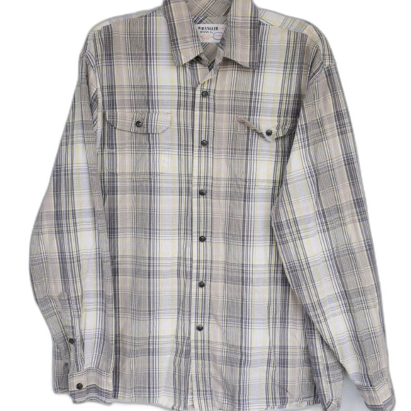 Wrangler Jeans Co. Men’s Size XL Shirt Plaid Gray White Yellow Button Vintage - Picture 1 of 10